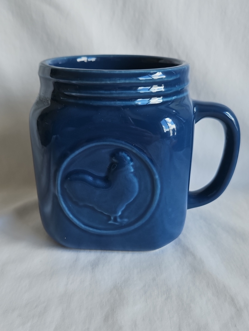 Blue Ceramic Mason Jar Rooster Mug